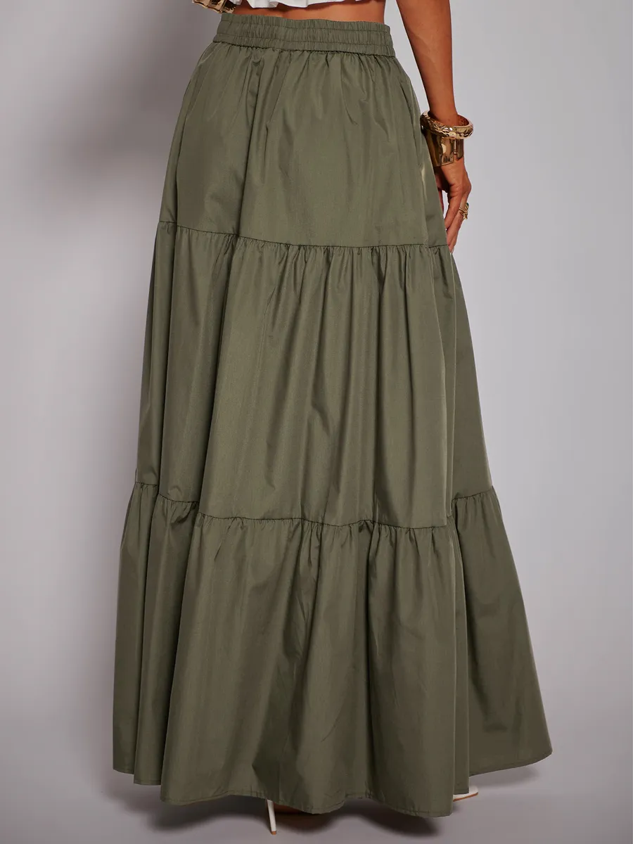 Хаки длинная летняя юбка макси