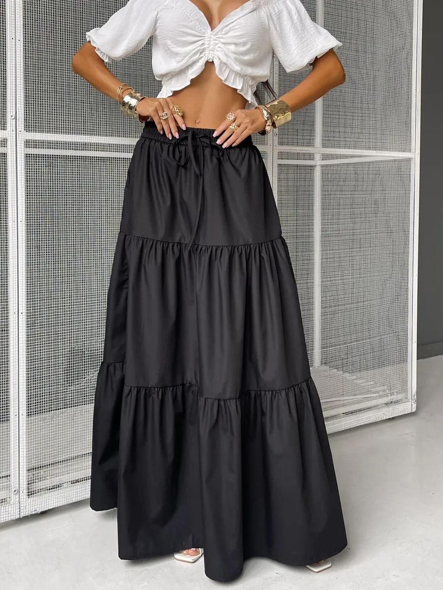 Черная длинная летняя юбка макси