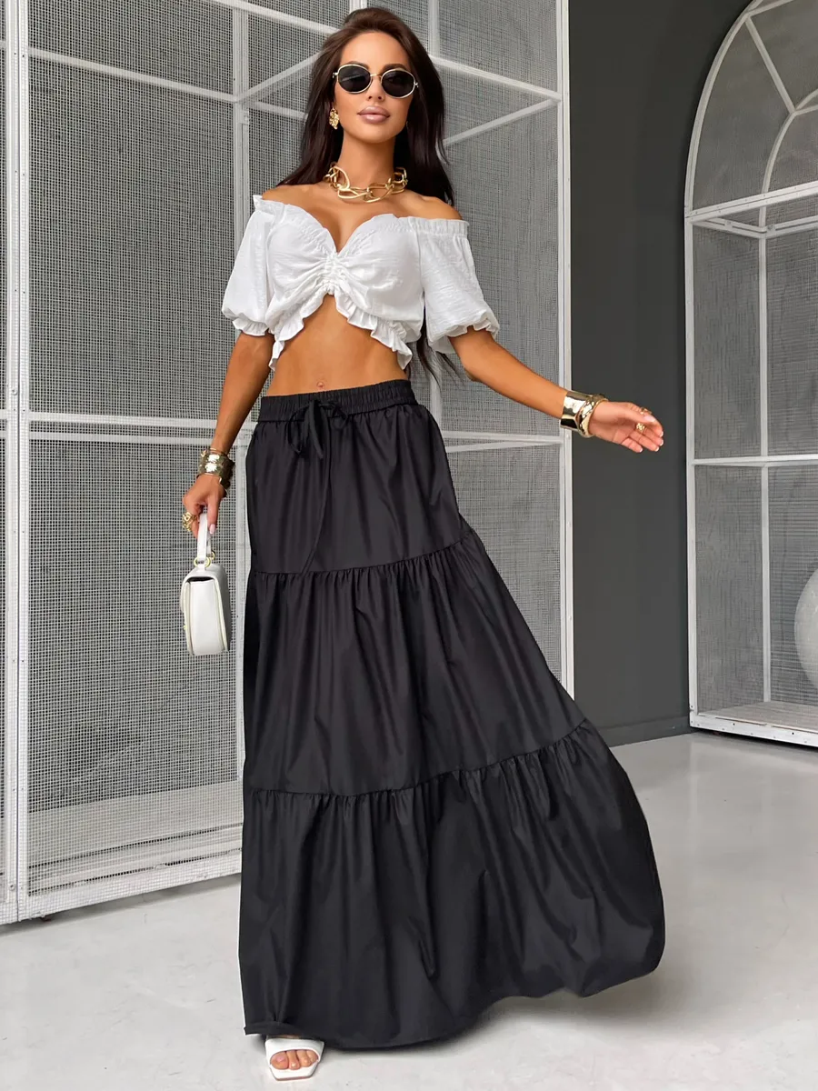 Черная длинная летняя юбка макси