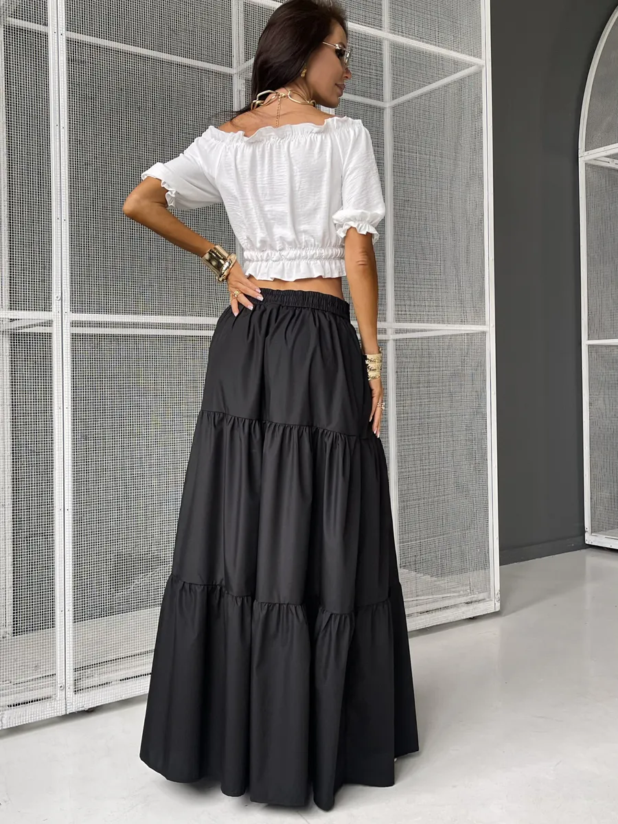 Черная длинная летняя юбка макси