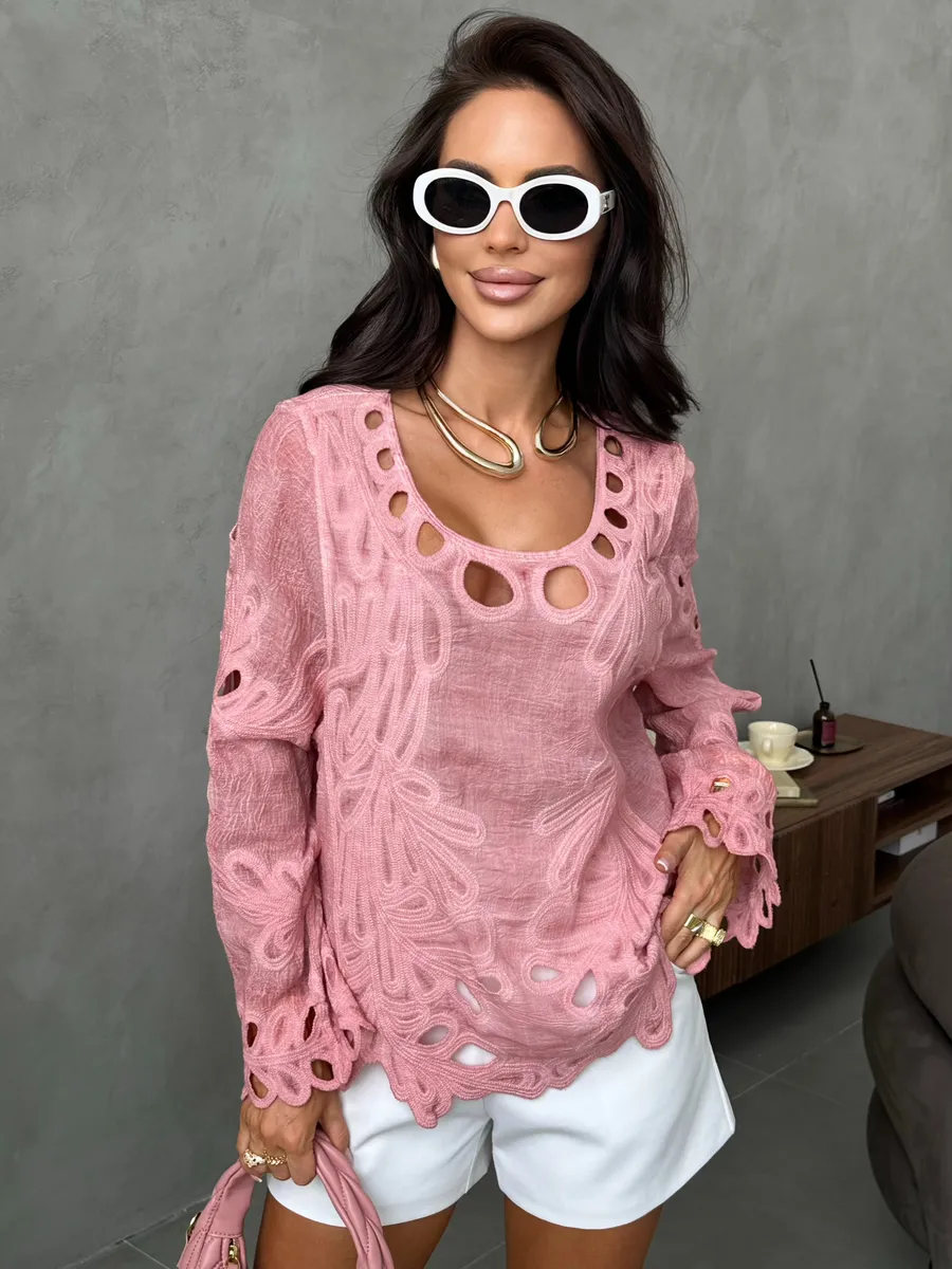 Розовый блузка нарядная летняя