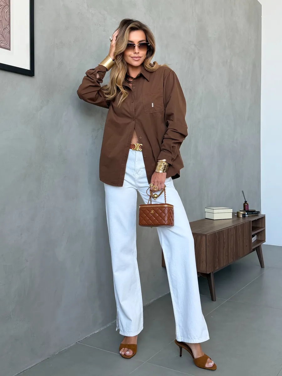 Коричневая офисная рубашка оверсайз