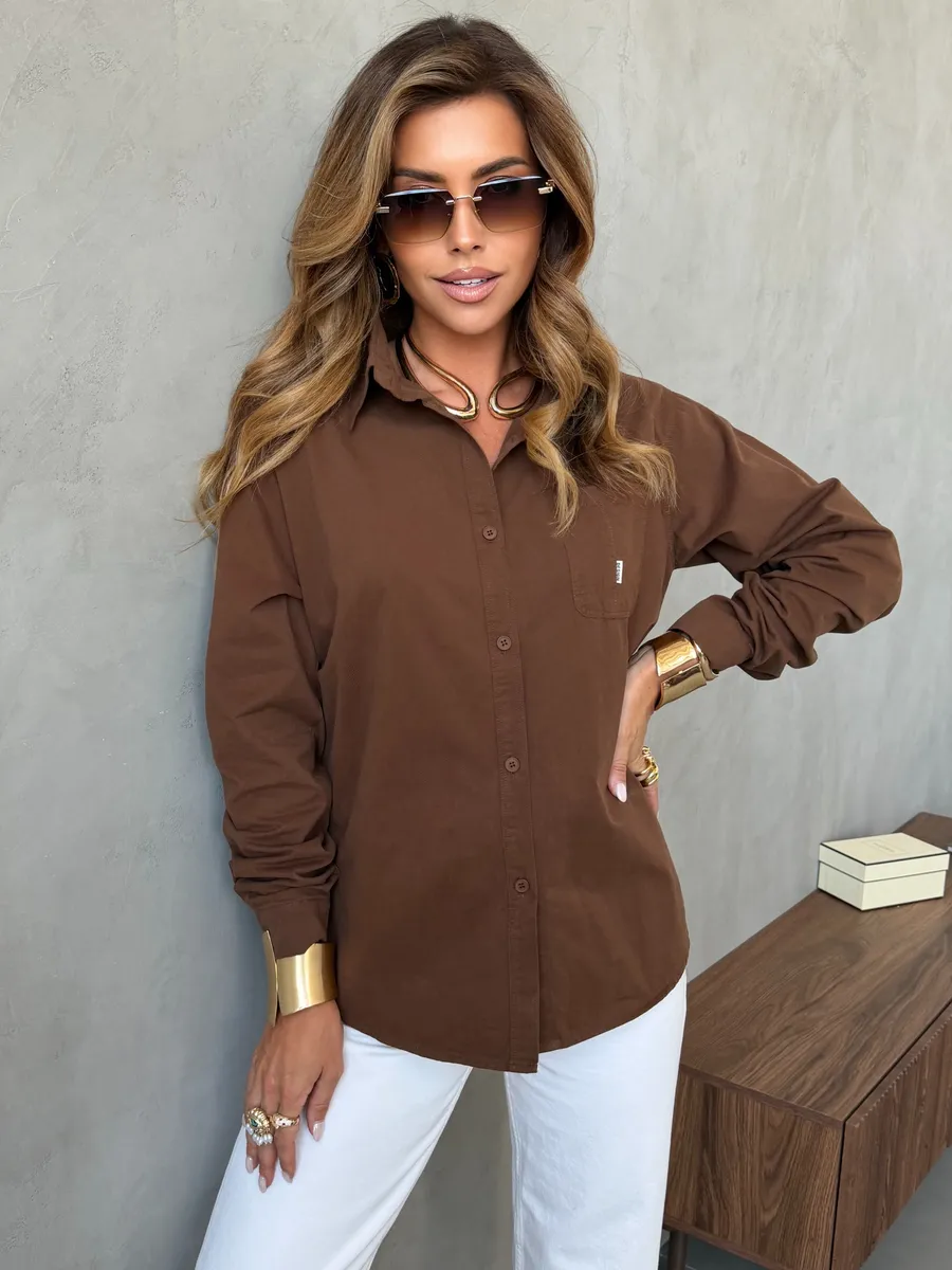 Коричневая офисная рубашка оверсайз