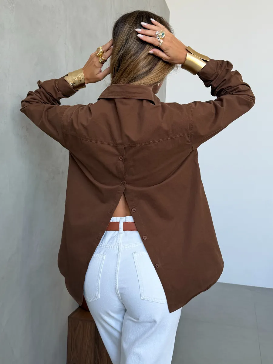 Коричневая офисная рубашка оверсайз