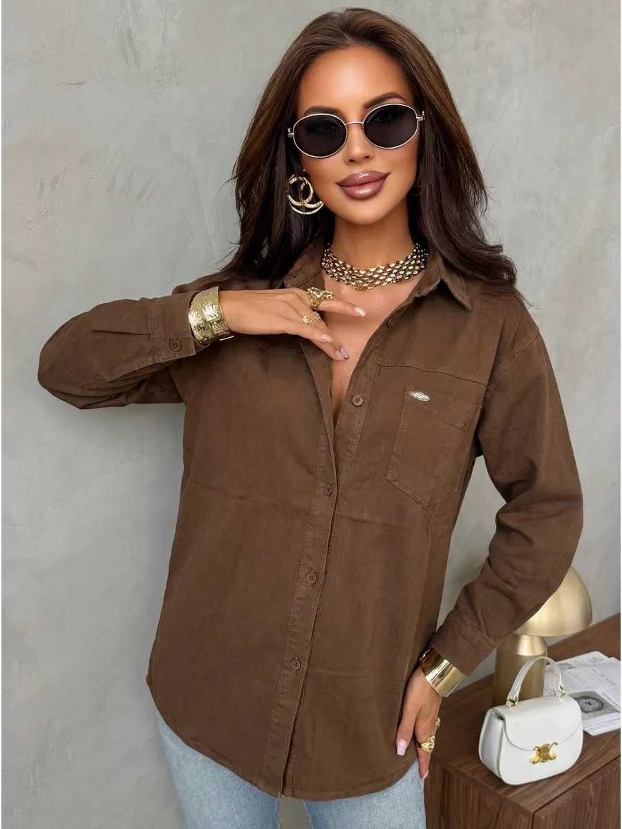 Коричневая рубашка оверсайз