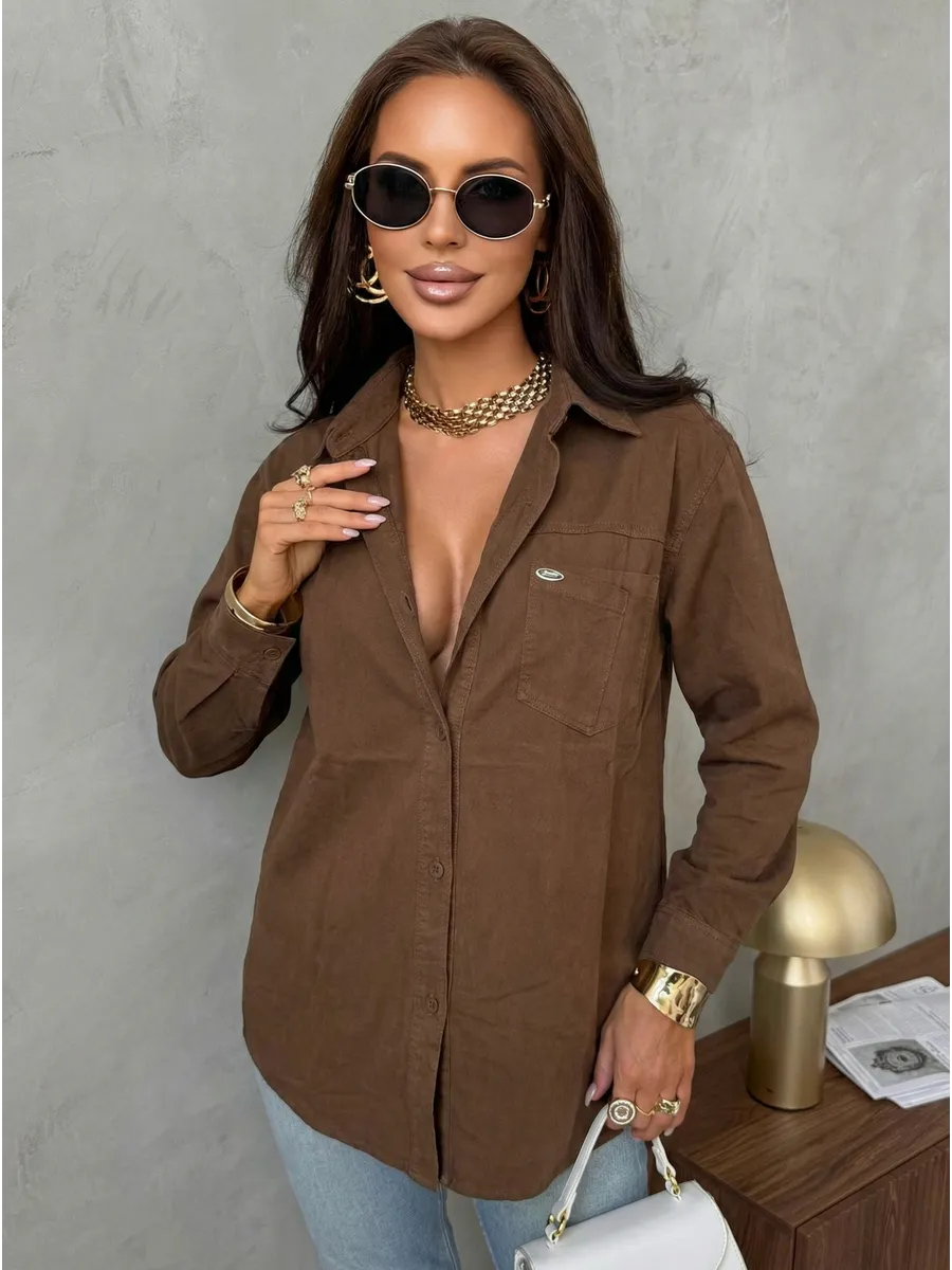 Коричневая рубашка оверсайз