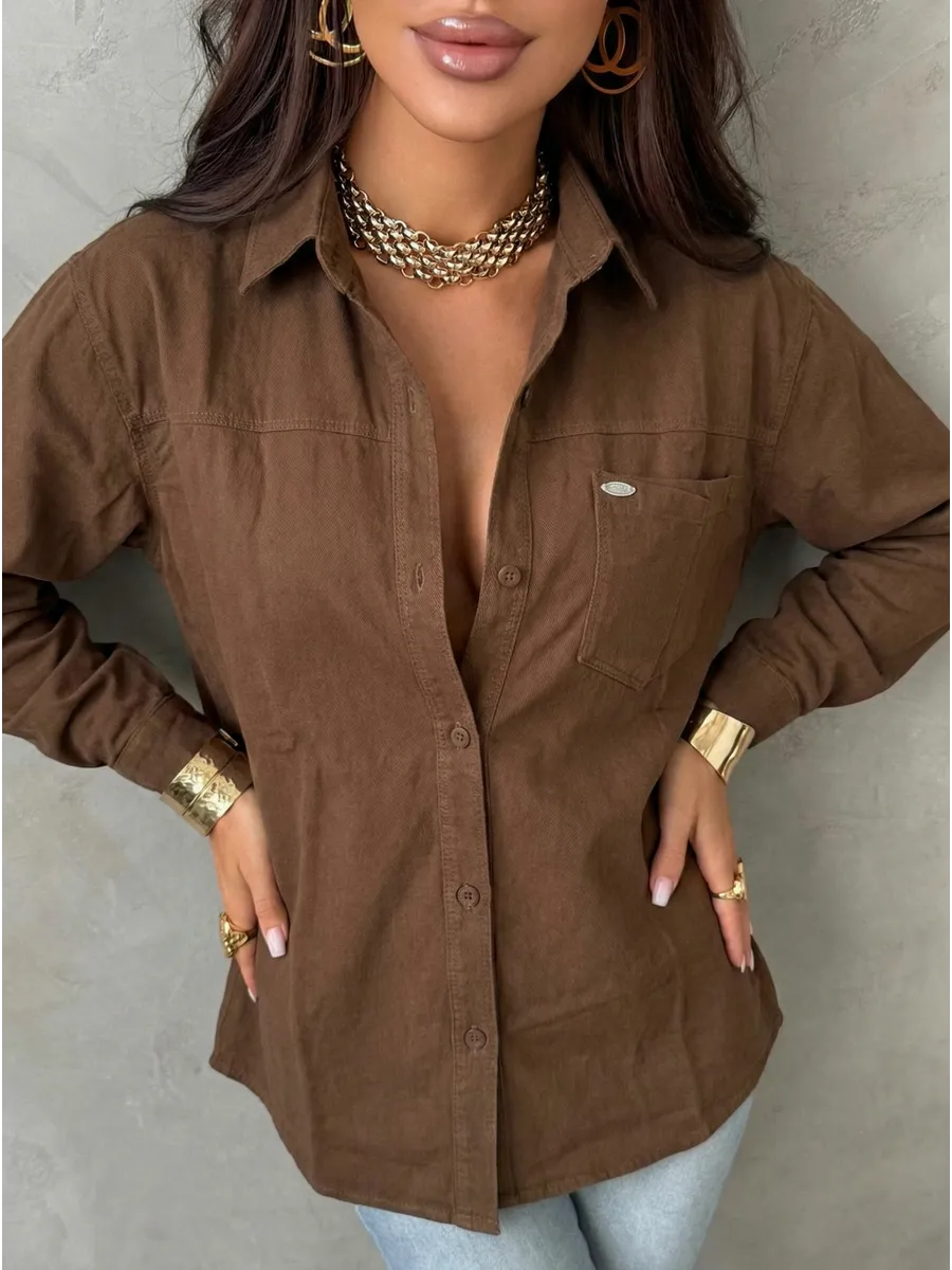 Коричневая рубашка оверсайз