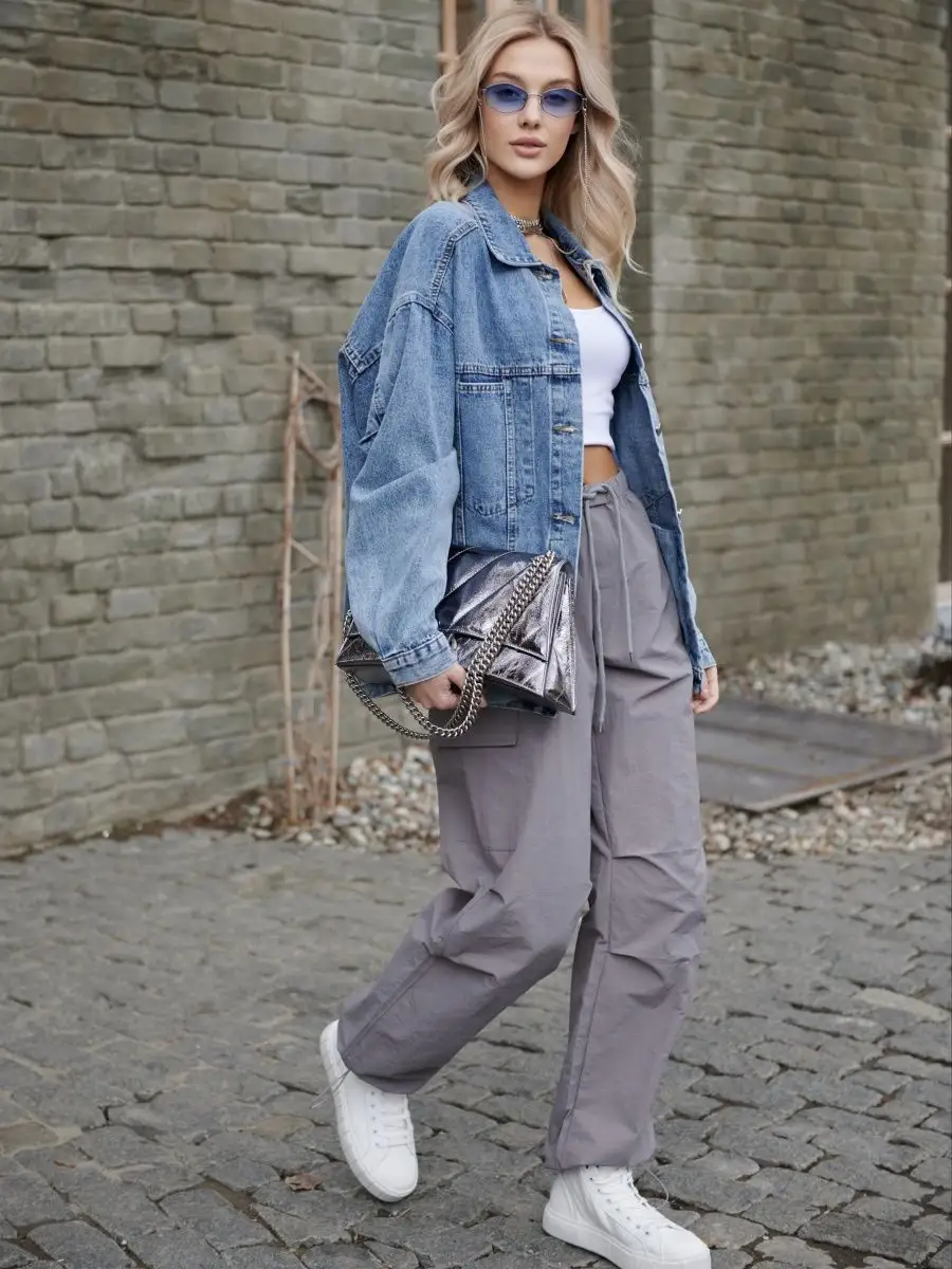 Синяя куртка джинсовая оверсайз