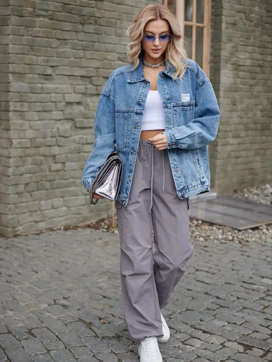 Синяя куртка джинсовая оверсайз