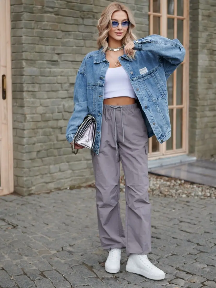 Синяя куртка джинсовая оверсайз