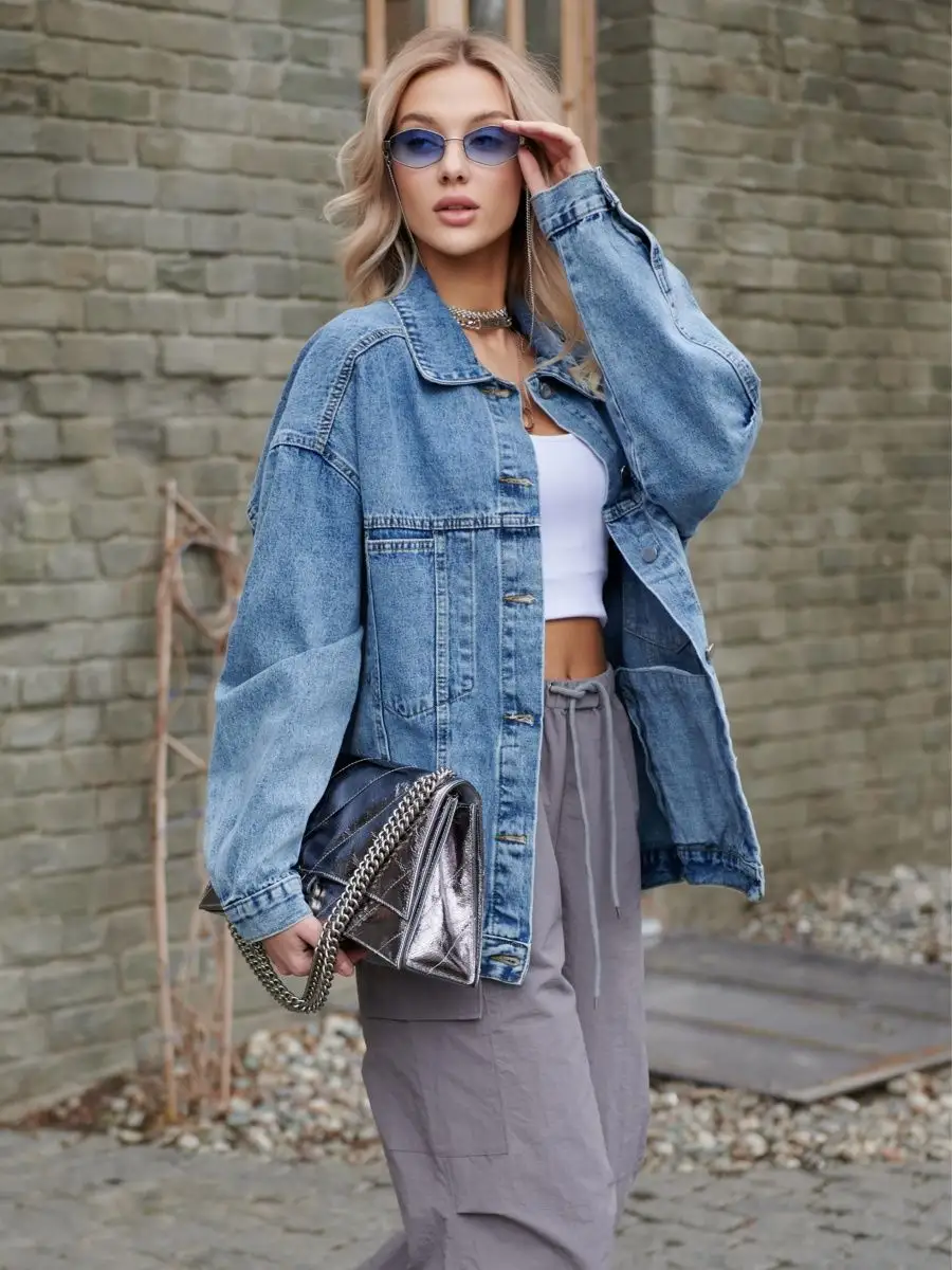 Синяя куртка джинсовая оверсайз