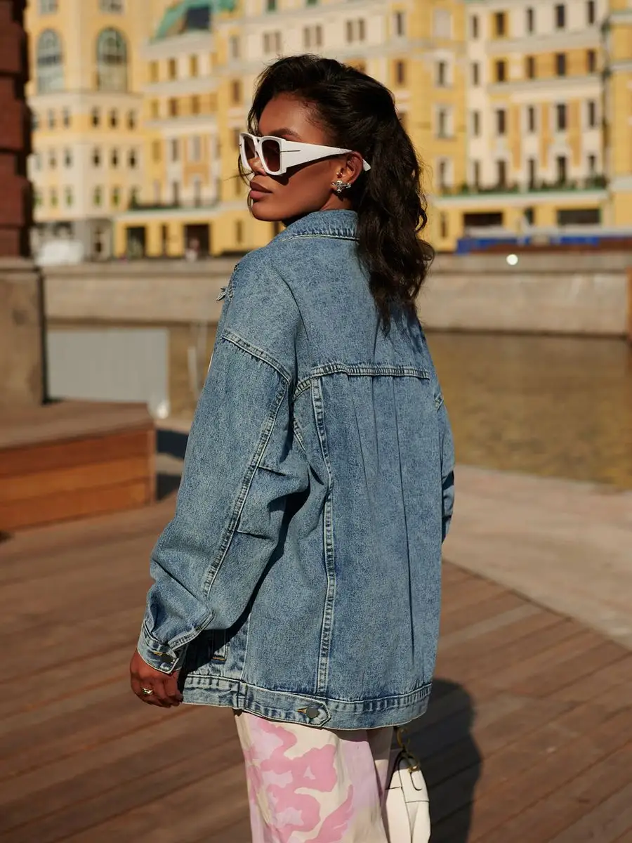 Синяя куртка джинсовая оверсайз