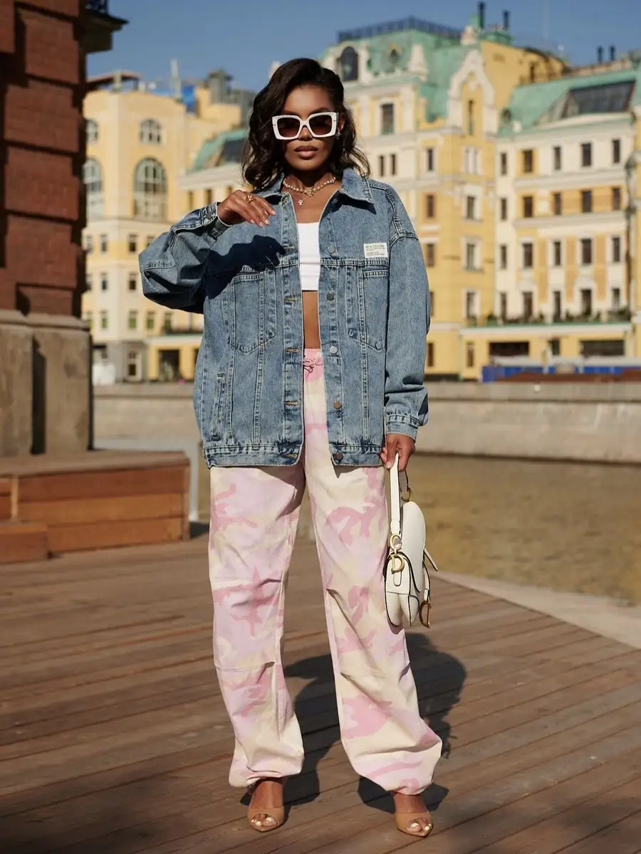 Синяя куртка джинсовая оверсайз