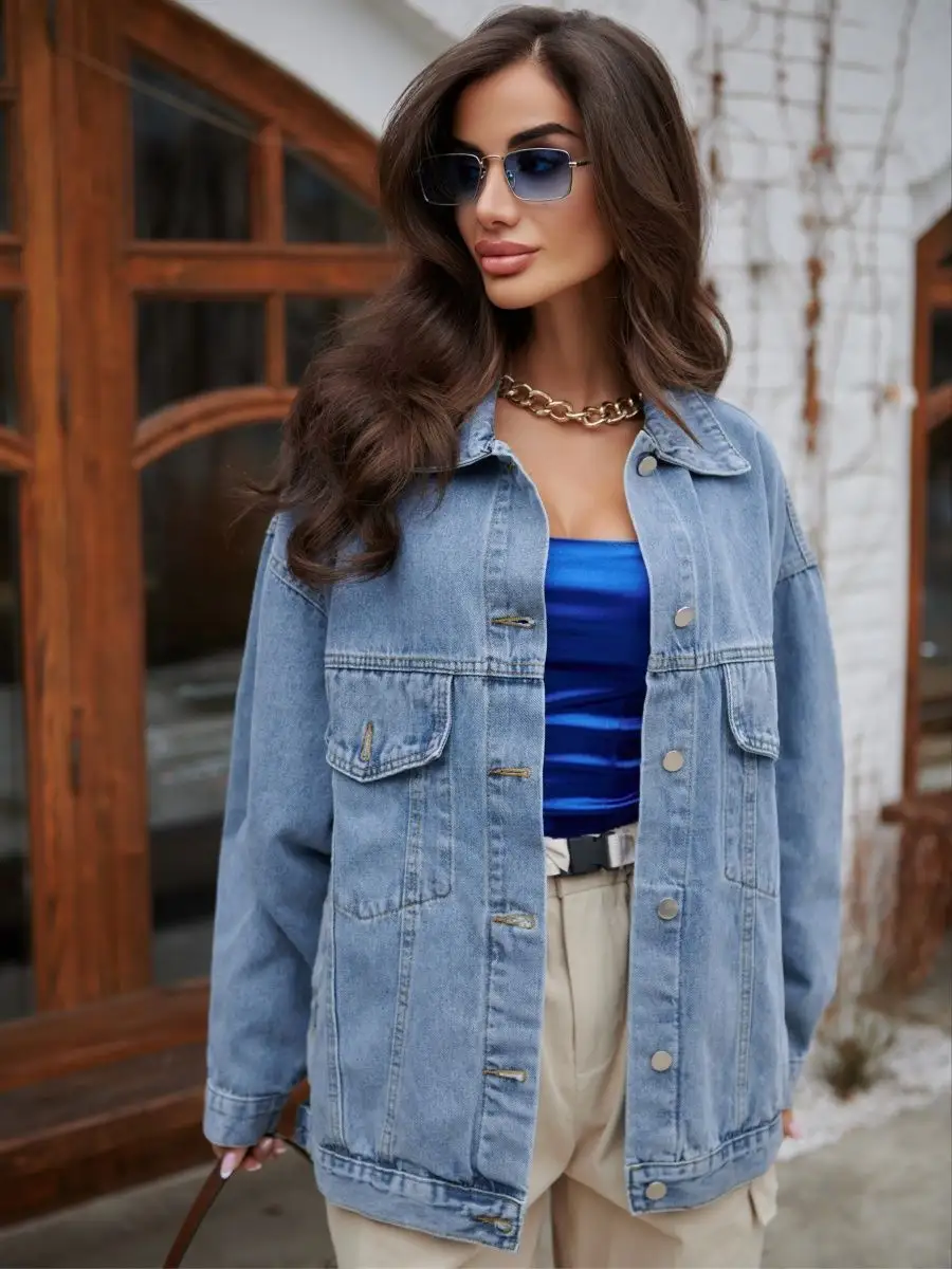 Куртка джинсовая женская оверсайз летняя бомбер джинсовка