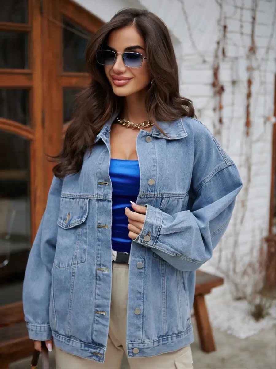 Куртка джинсовая женская оверсайз летняя бомбер джинсовка