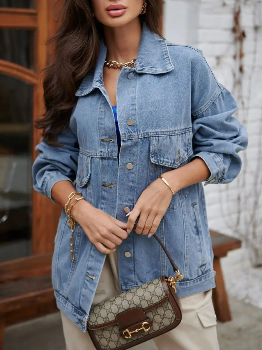 Куртка джинсовая женская оверсайз летняя бомбер джинсовка