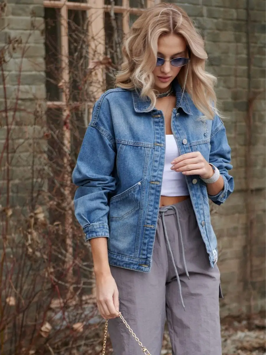 Синяя куртка джинсовая оверсайз