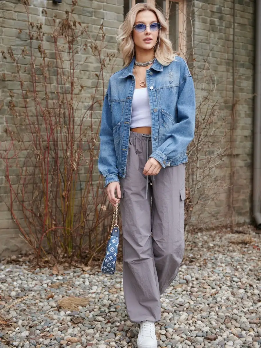 Синяя куртка джинсовая оверсайз