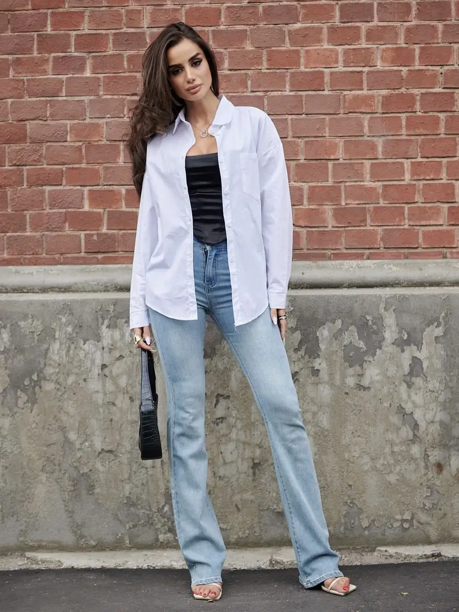 Джинсы с высокой посадкой пушап клеш