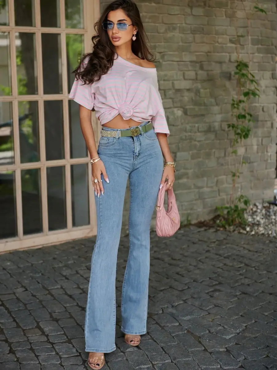 Джинсы с высокой посадкой пушап клеш