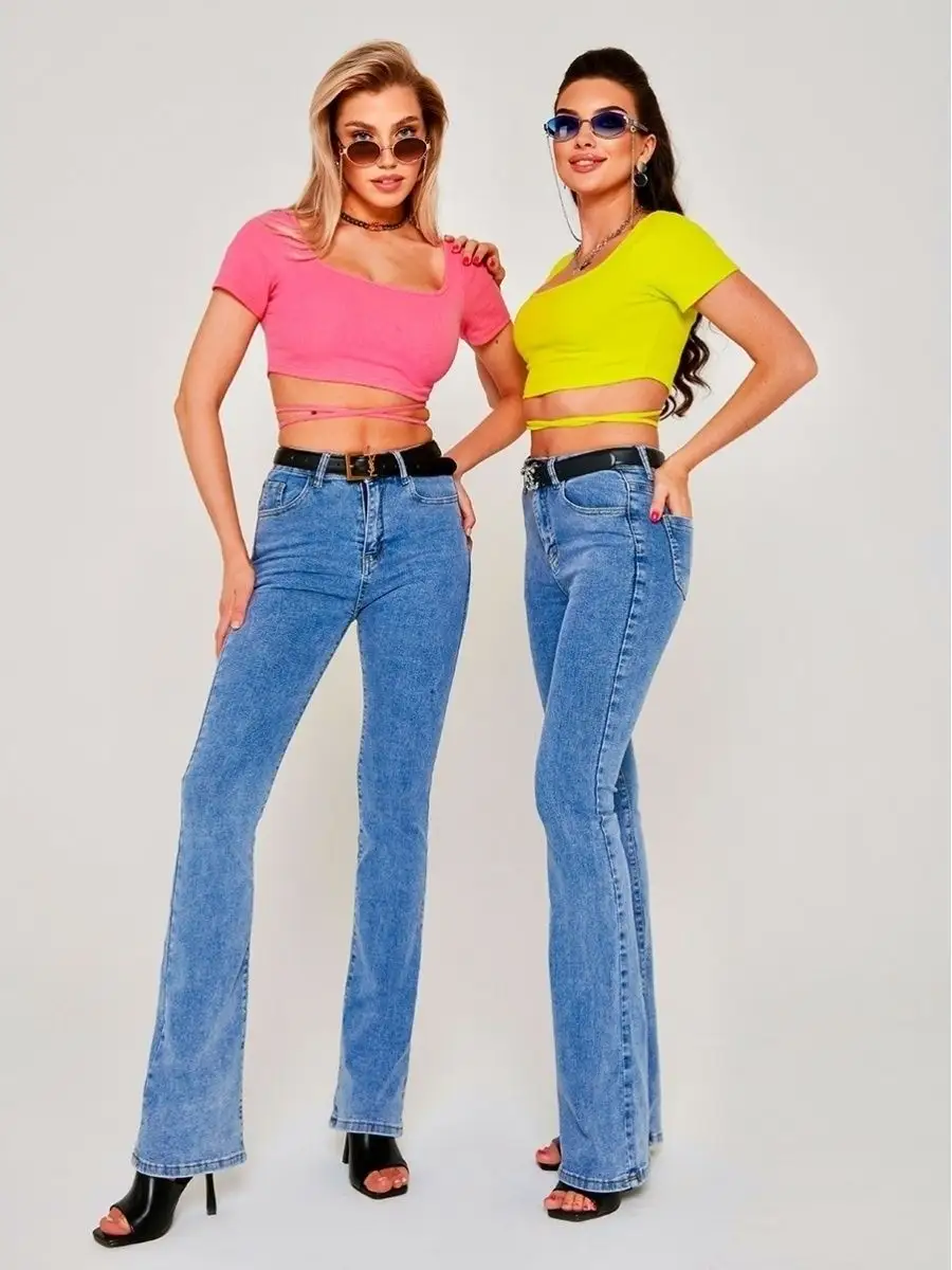 Джинсы с высокой посадкой пушап клеш