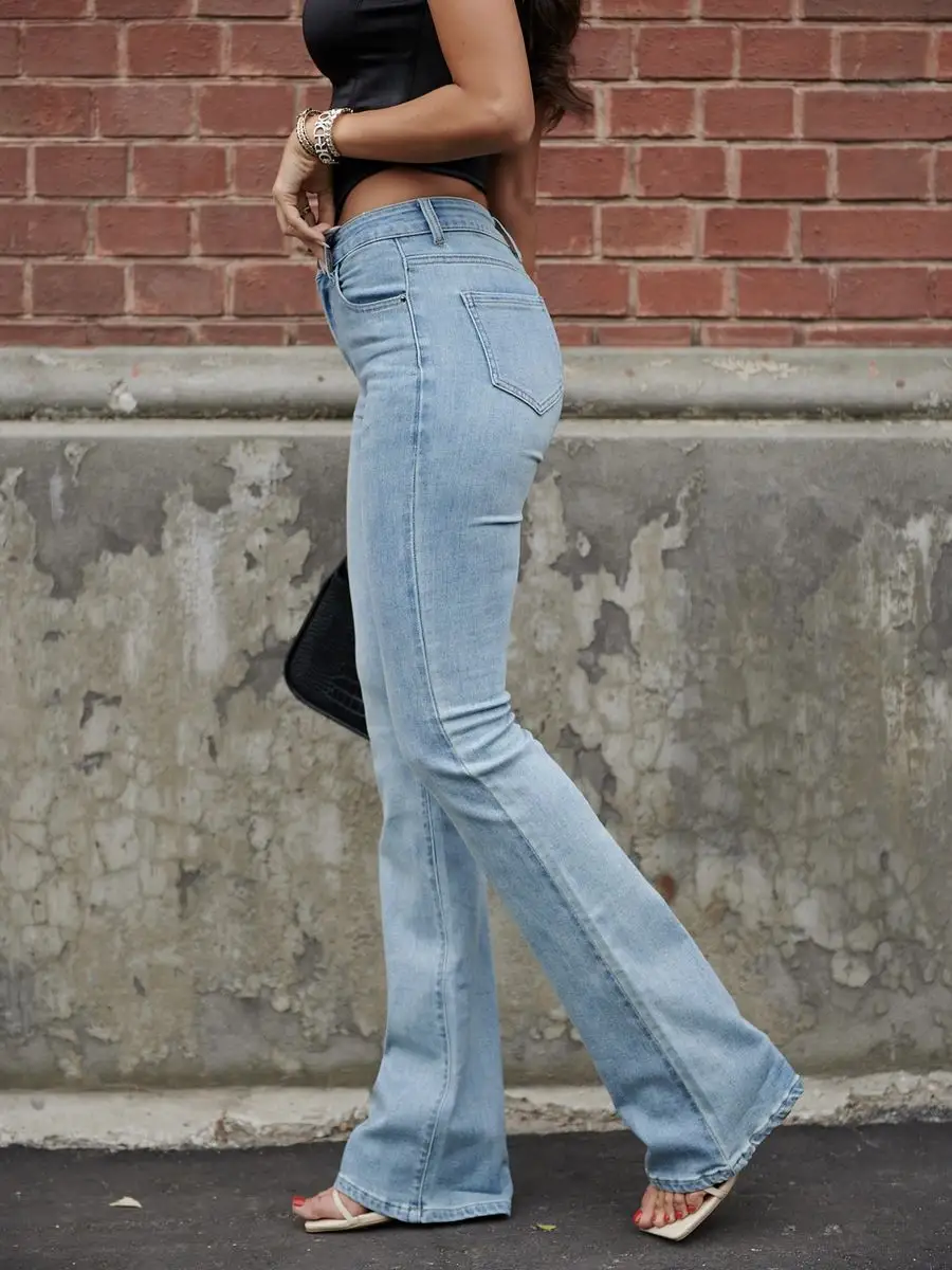 Джинсы с высокой посадкой пушап клеш