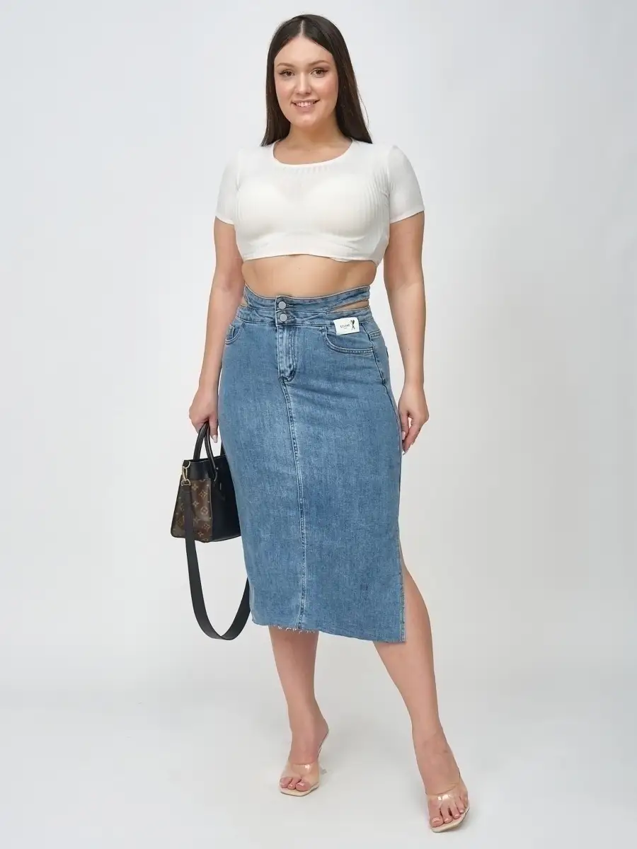 Синяя юбка джинсовая женская деним юбка