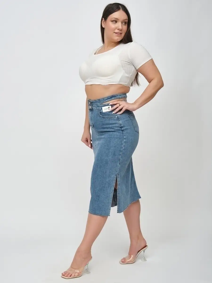 Синяя юбка джинсовая женская деним юбка