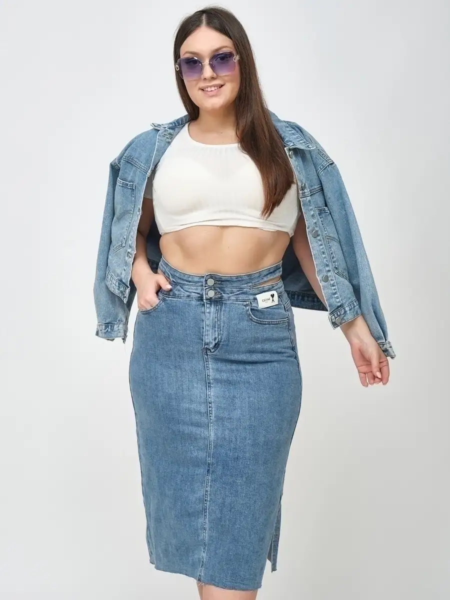 Синяя юбка джинсовая женская деним юбка