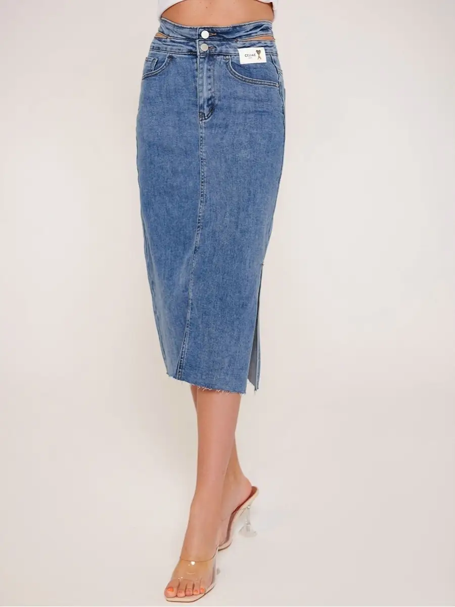 Синяя юбка джинсовая женская деним юбка