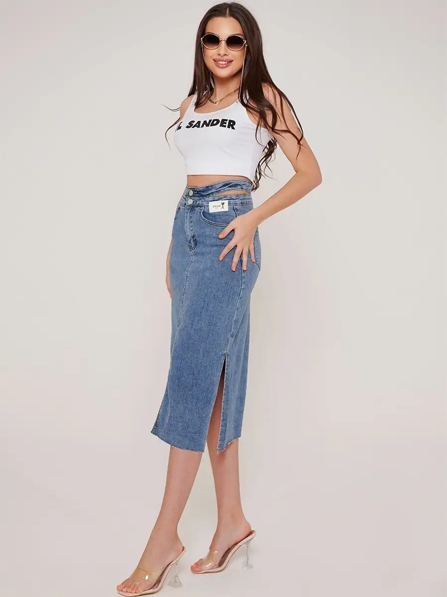 Синяя юбка джинсовая женская деним юбка