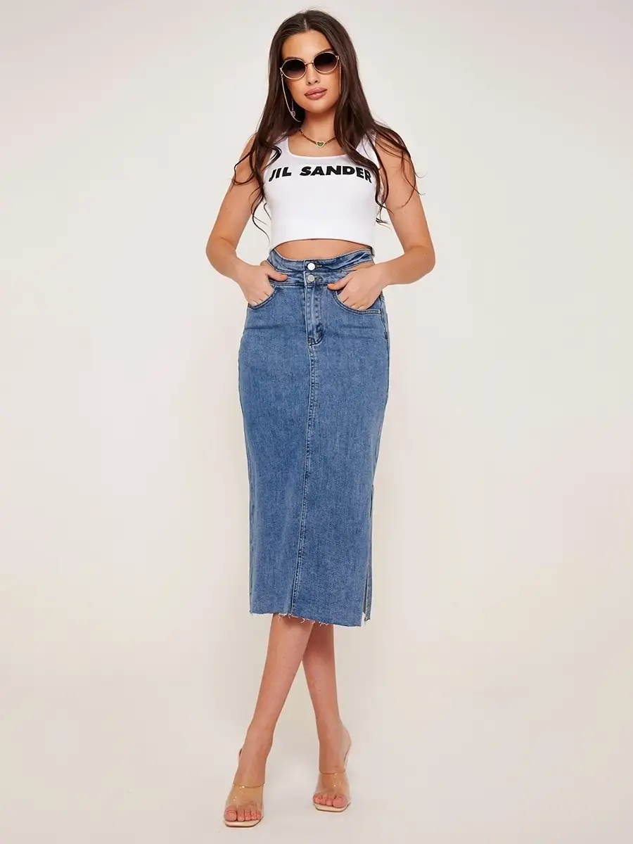 Синяя юбка джинсовая женская деним юбка