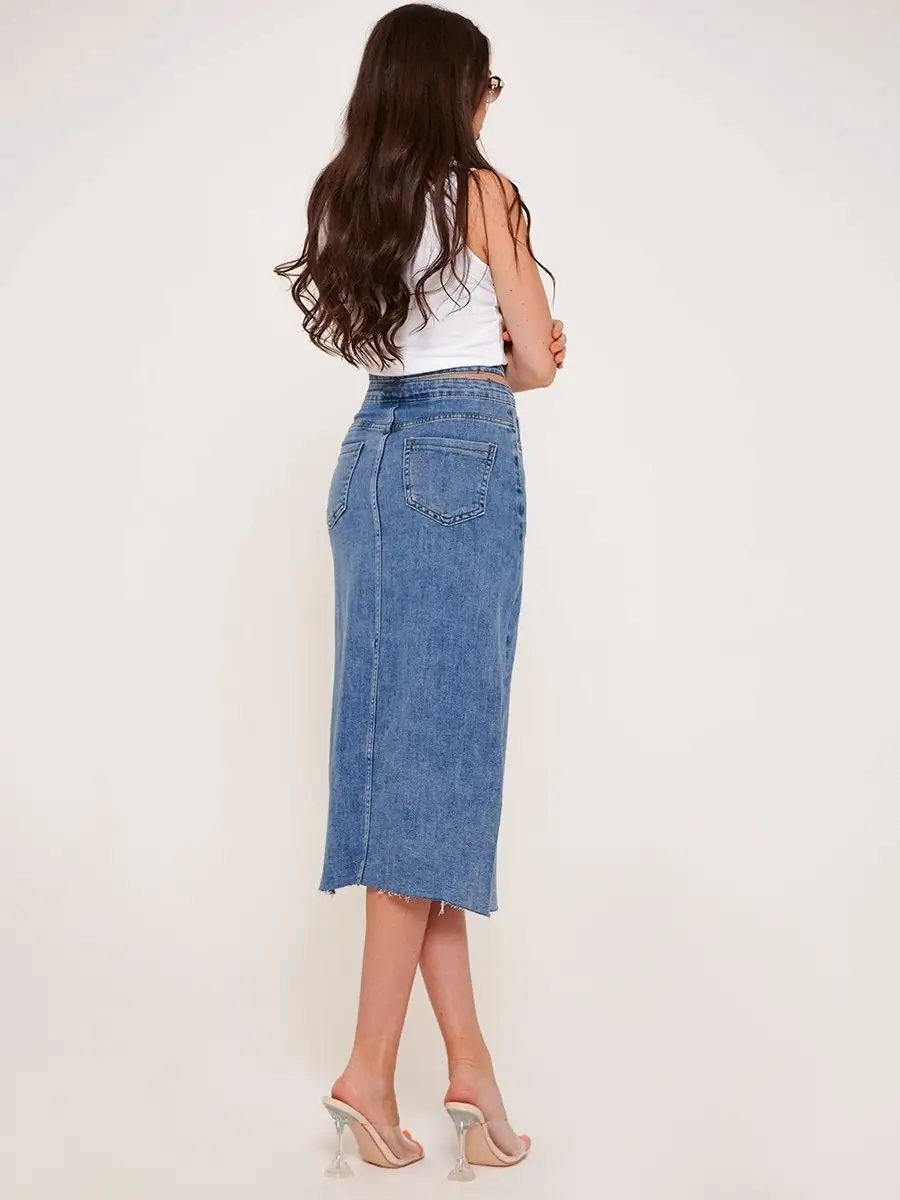 Синяя юбка джинсовая женская деним юбка