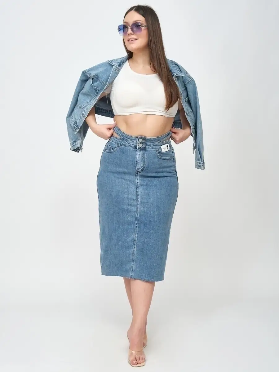 Синяя юбка джинсовая женская деним юбка