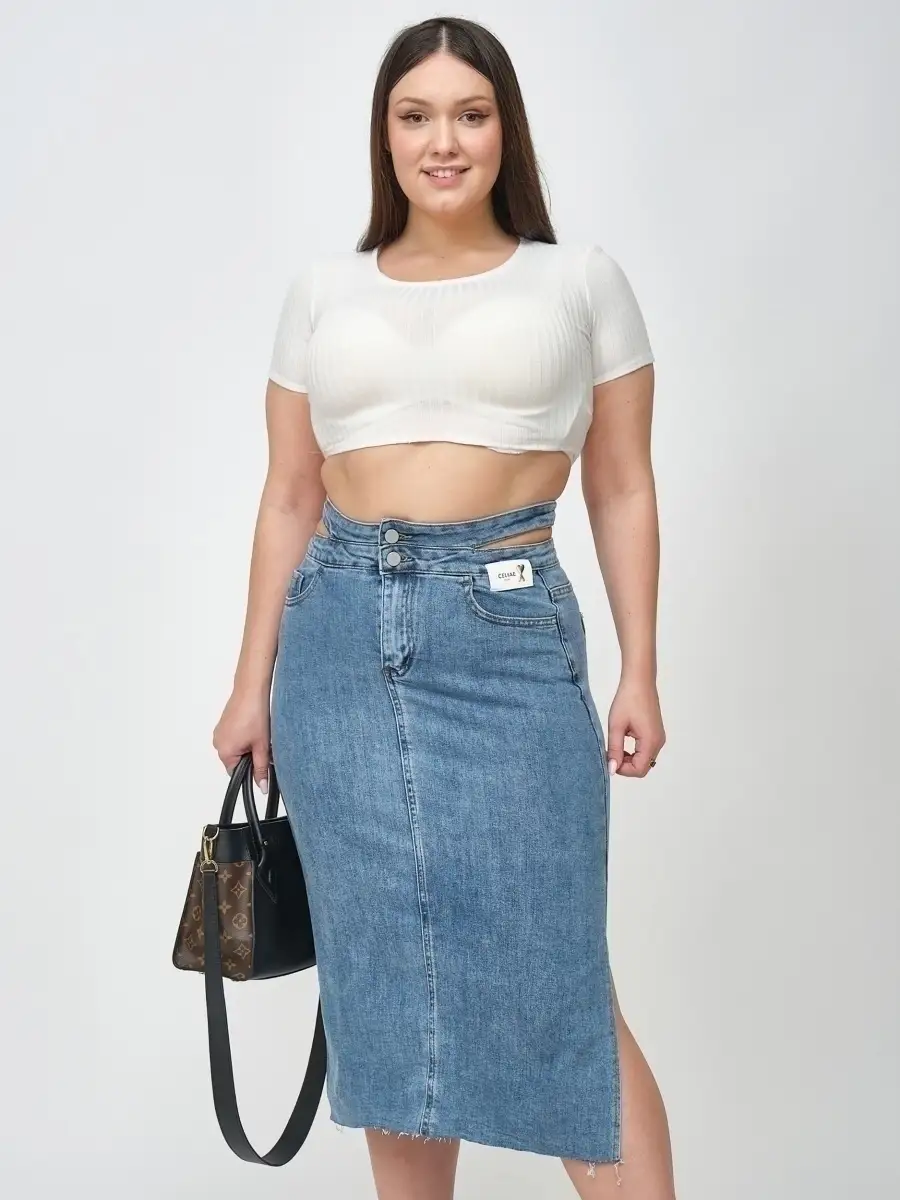 Синяя юбка джинсовая женская деним юбка