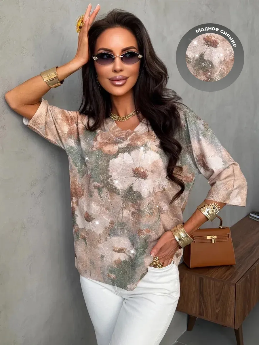 Нарядная кофта больших размеров с принтом