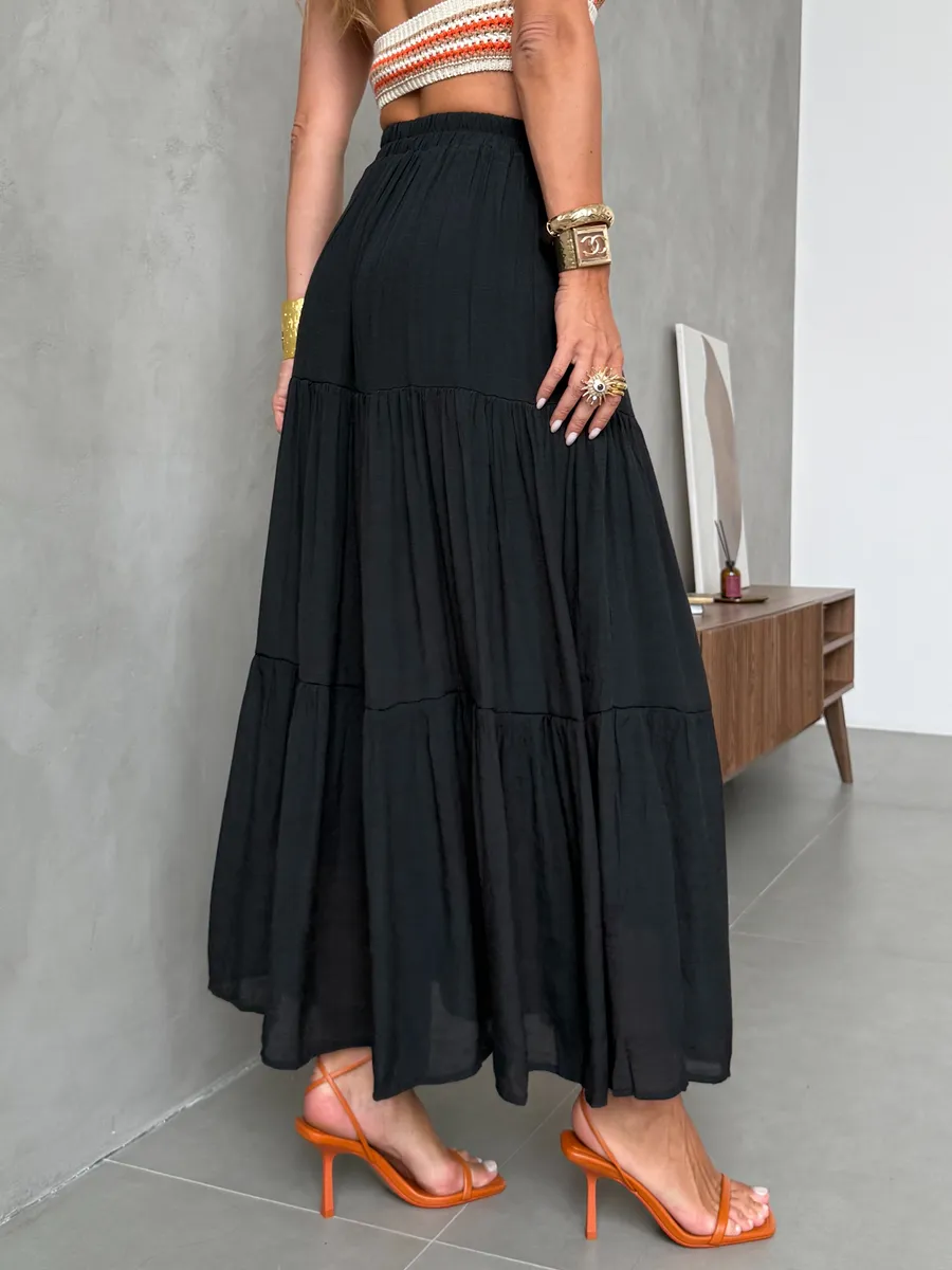 Черная длинная летняя юбка макси ярусная