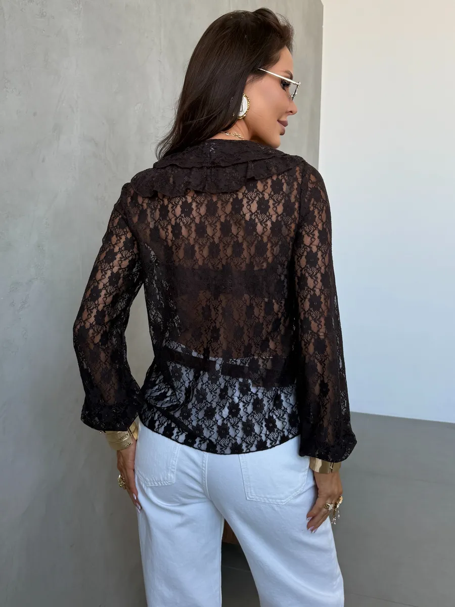 Коричневая нарядная кружевная блузка праздничная вечерняя