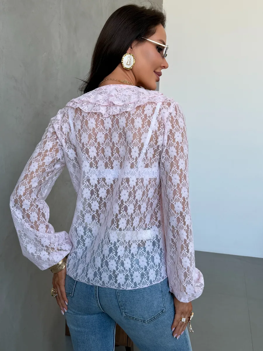 Розовая нарядная кружевная блузка праздничная вечерняя