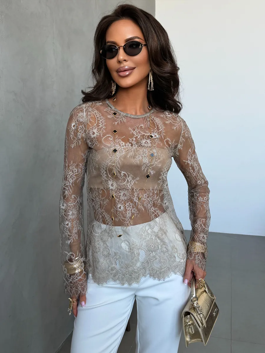Нарядная кружевная блузка праздничная вечерняя сетка