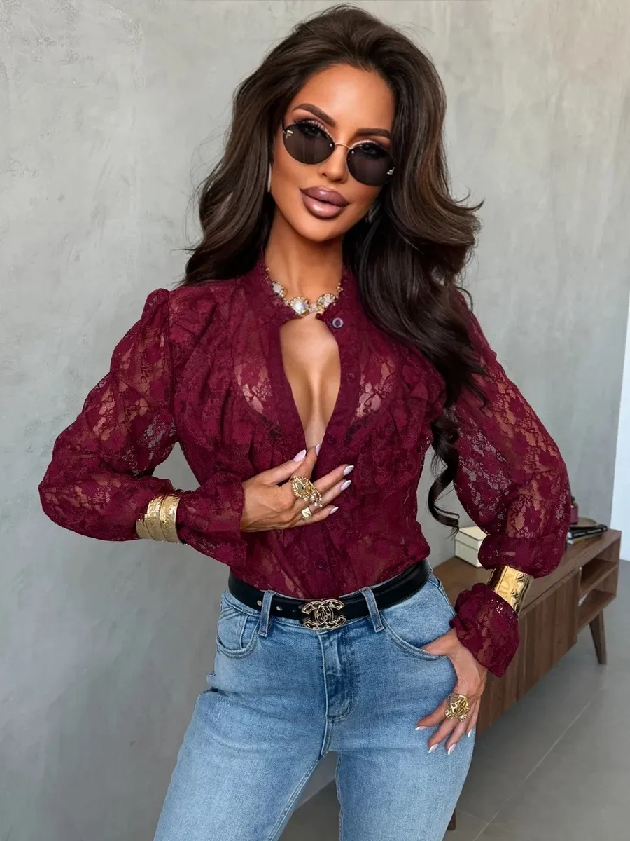 Нарядная кружевная блузка офисная праздничная с воланами