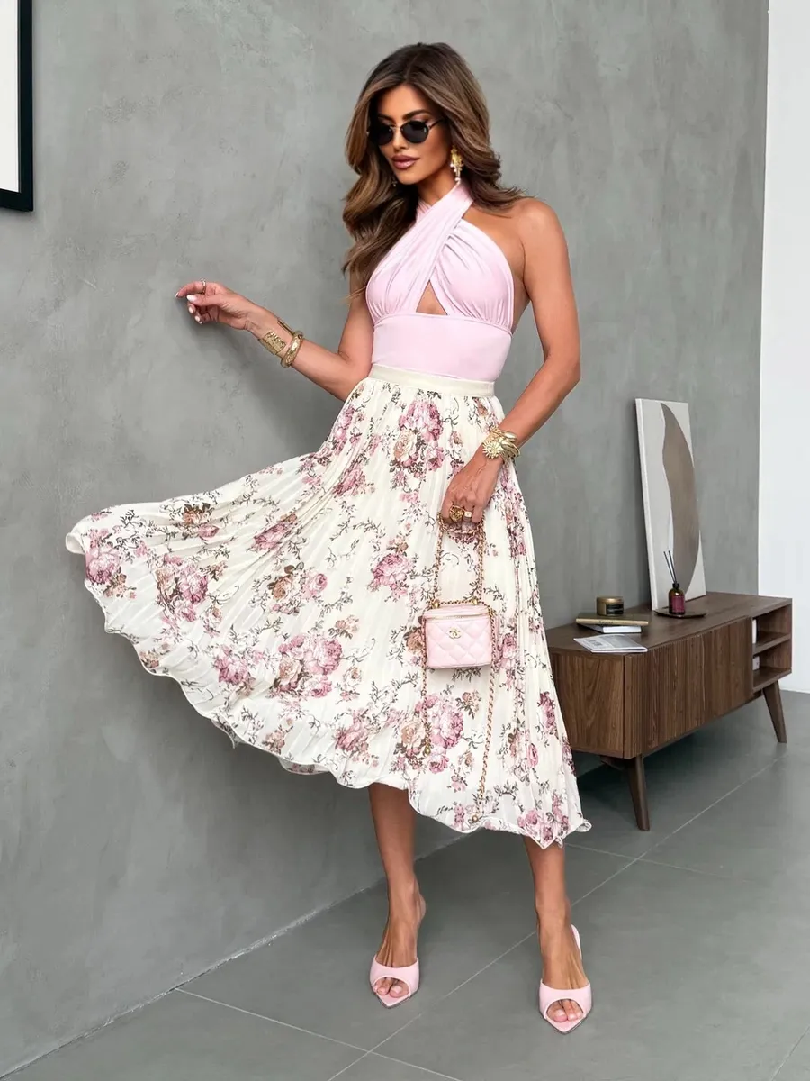 Длинная летняя юбка миди плиссе