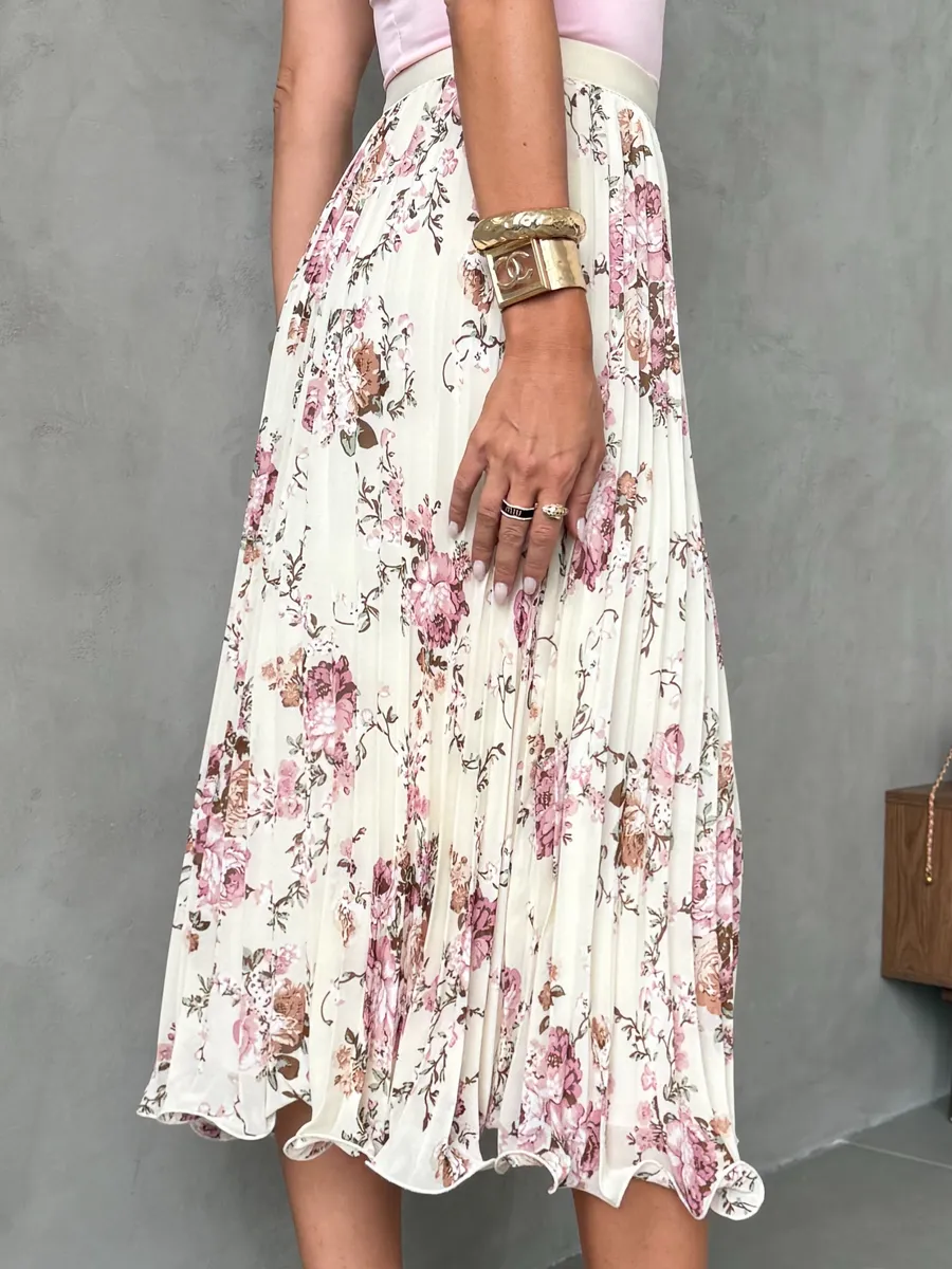 Молочная длинная летняя юбка миди плиссе