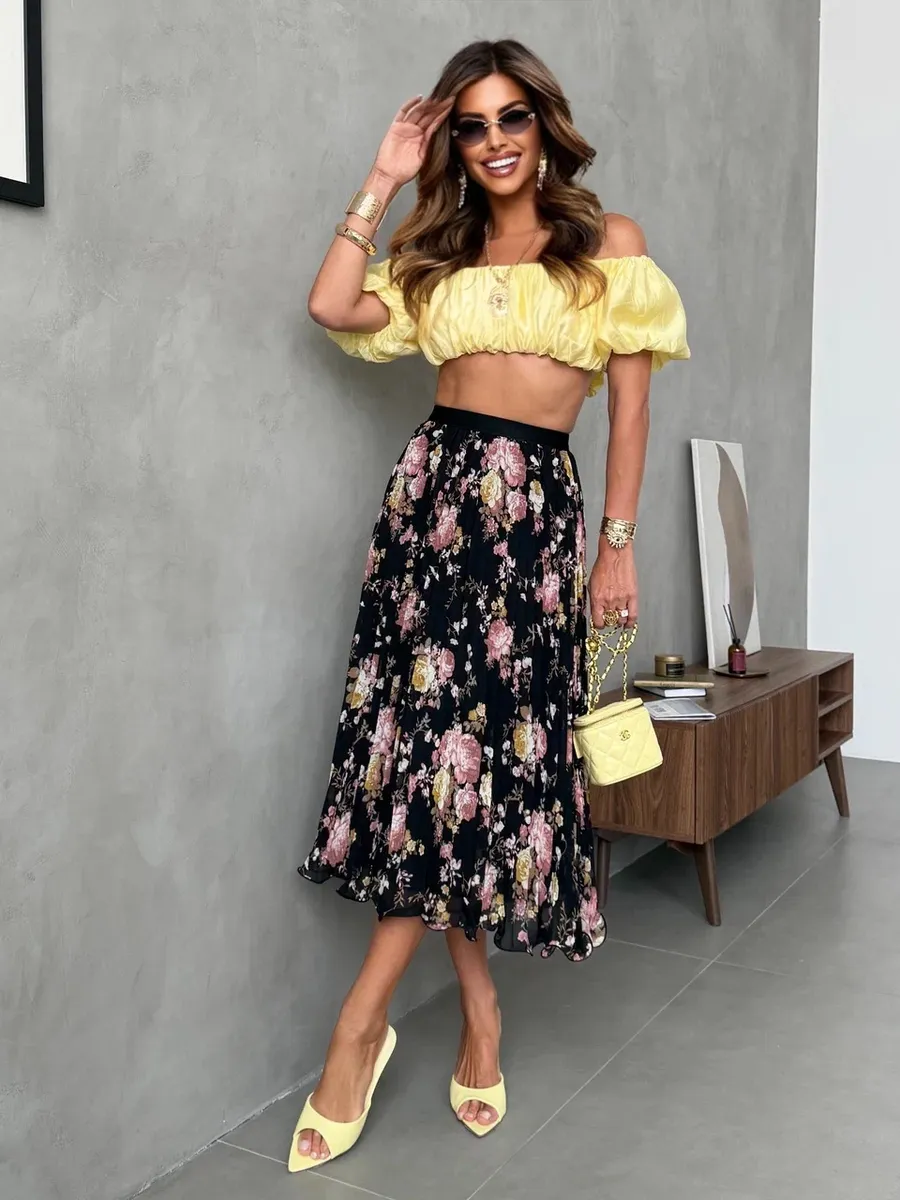 Длинная летняя юбка миди плиссе