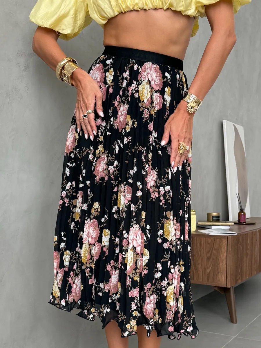 Черная длинная летняя юбка миди плиссе