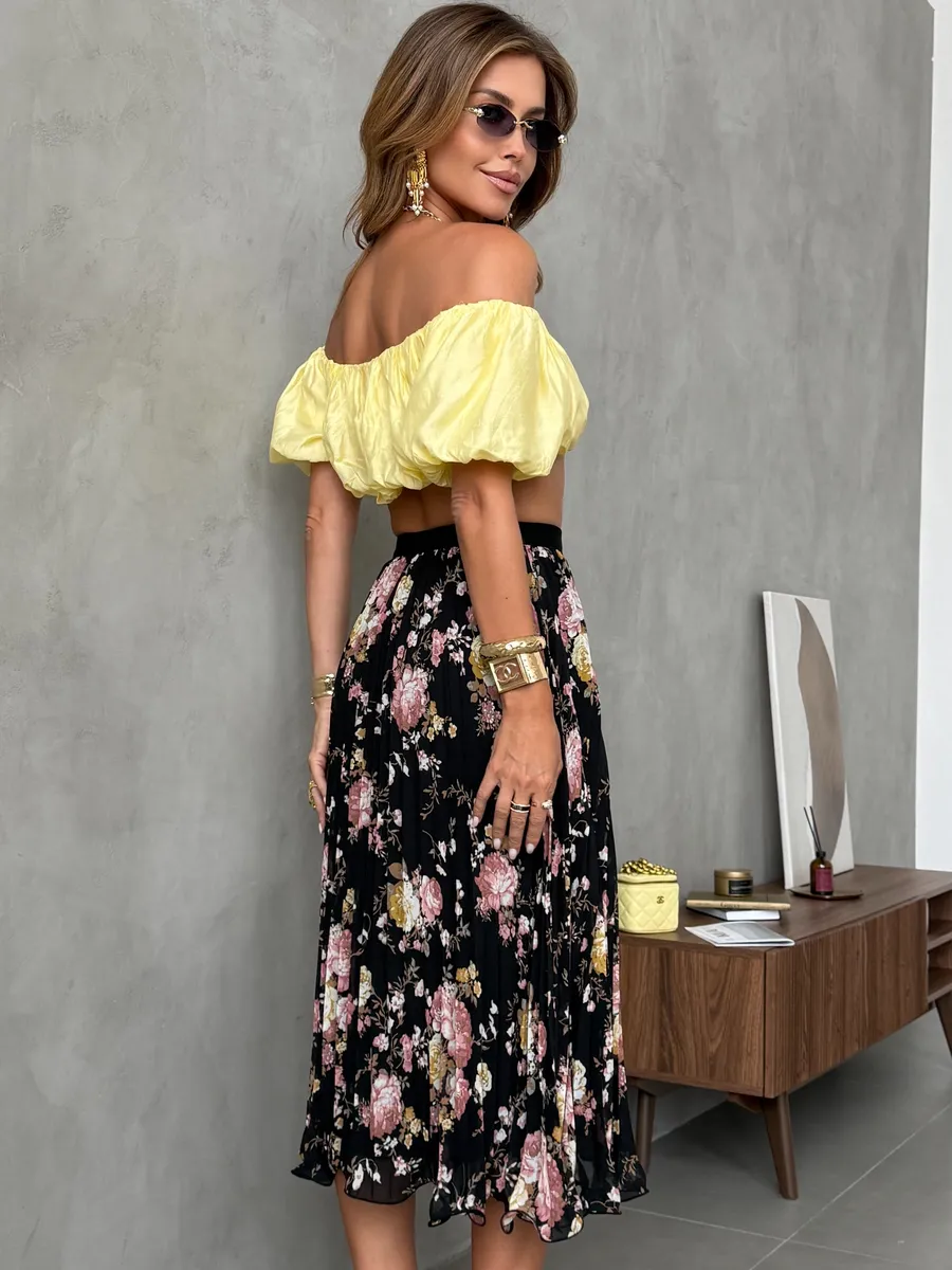 Черная длинная летняя юбка миди плиссе