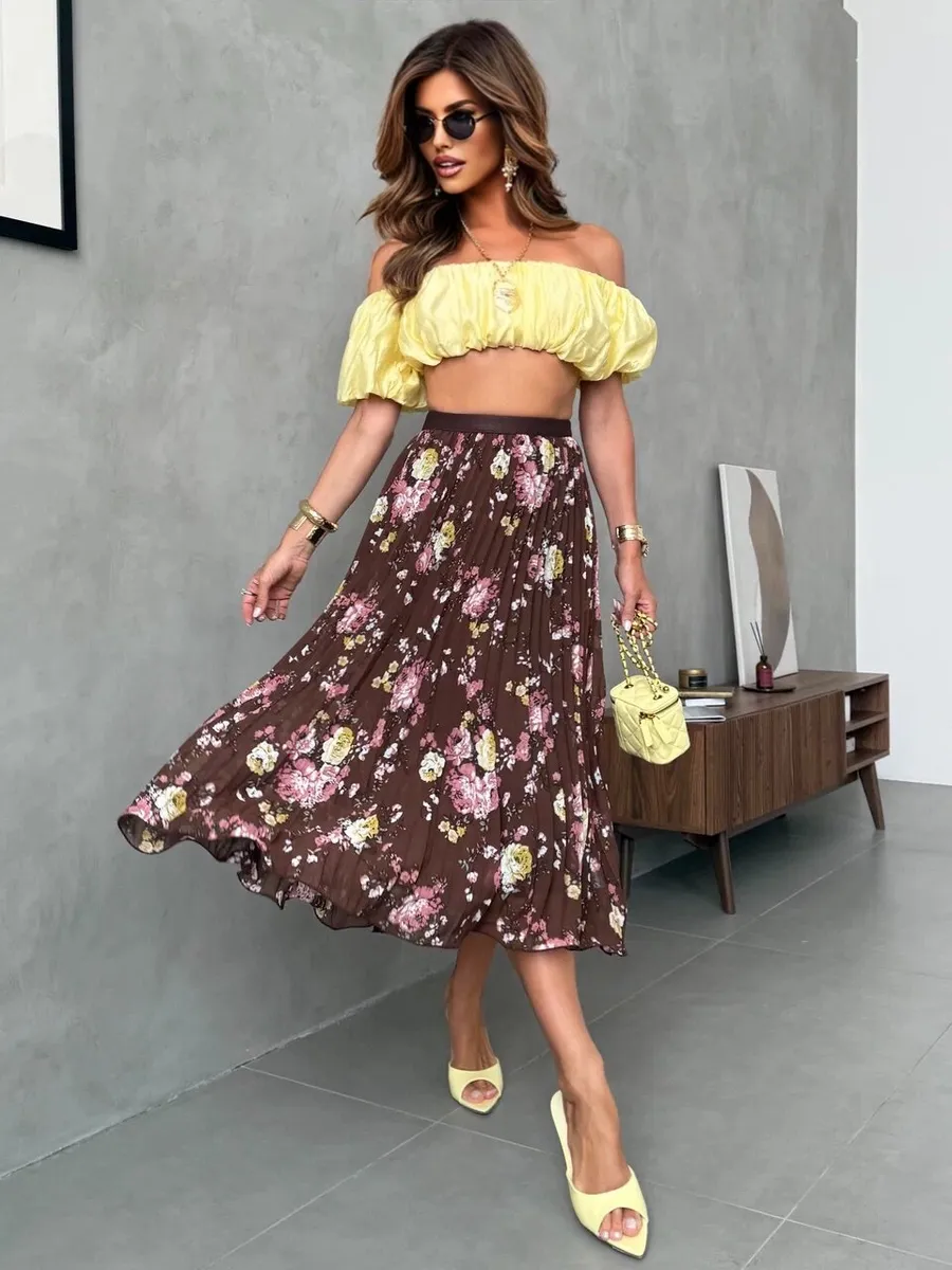 Длинная летняя юбка миди плиссе