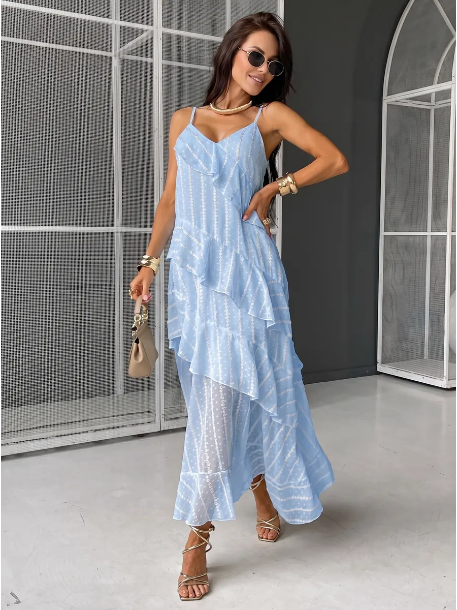 Летнее повседневное платье праздничное легкое с воланами