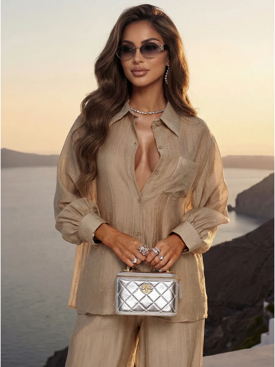 Хаки костюм брючный летний