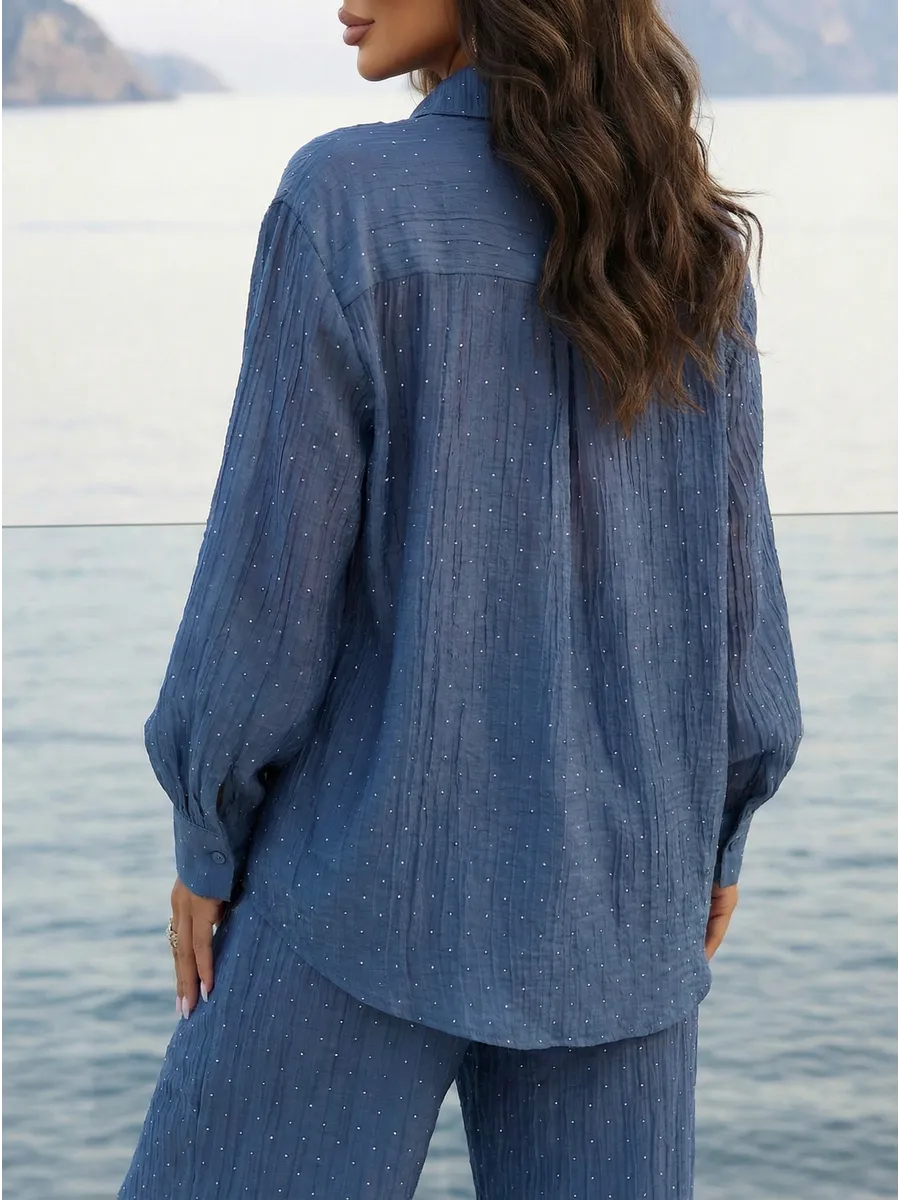 Синий костюм брючный летний